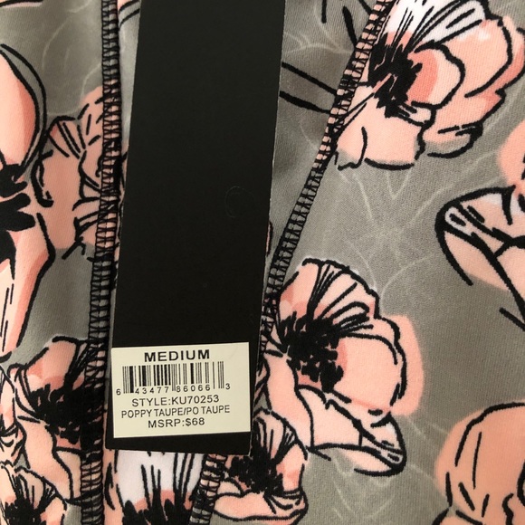 KAY UNGER Pink & Gray Floral Athletic Leggings 7/8 Length, Pockets & Ankle Mesh - Picture 15 of 16